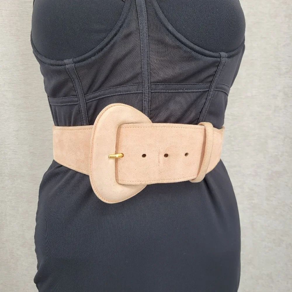 Donna Karan Vintage Oversized Tan Suede Waist Belt Asymetrical